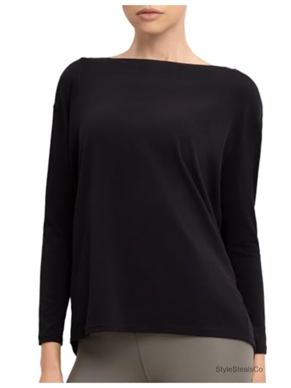 Women's Loose Fit Long Sleeve Boat Neck Athletic Yoga Tunic Top